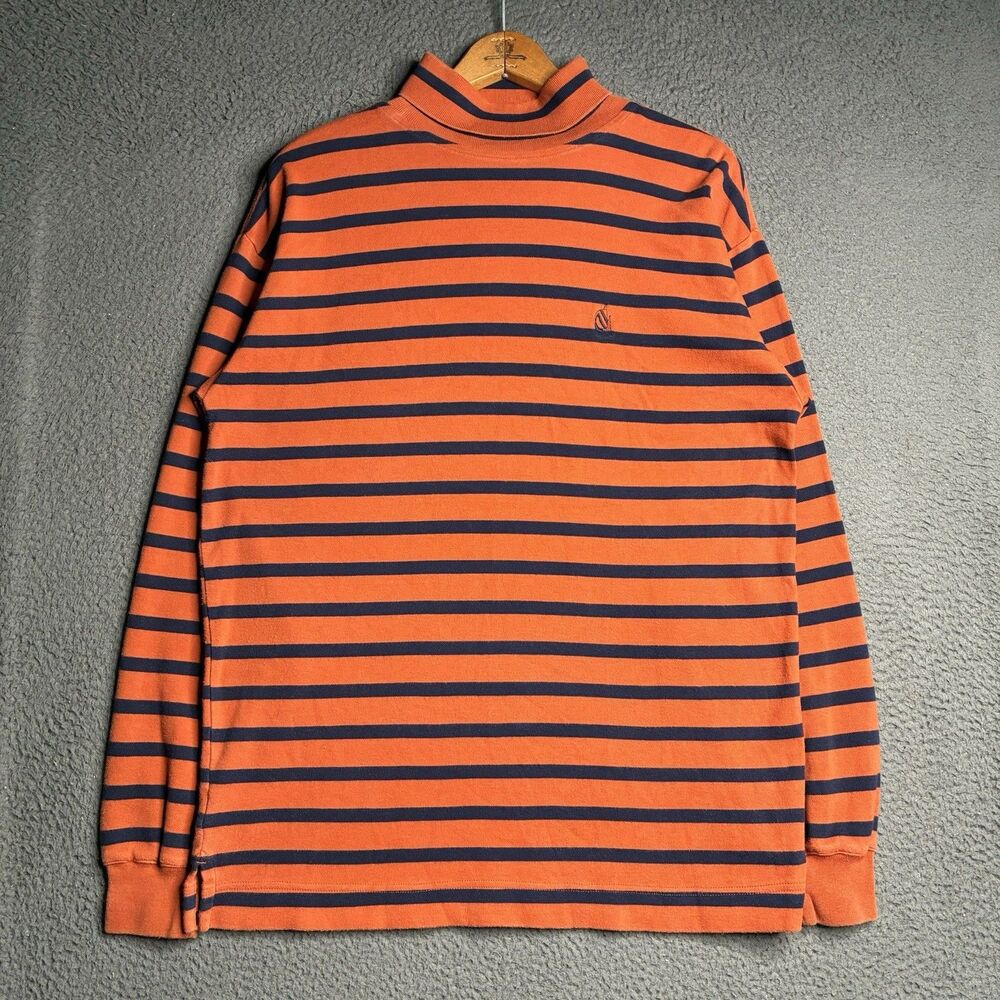 Vintage Nautica Striped Mock Neck Shirt Mens Medium 90s Long Sleeve